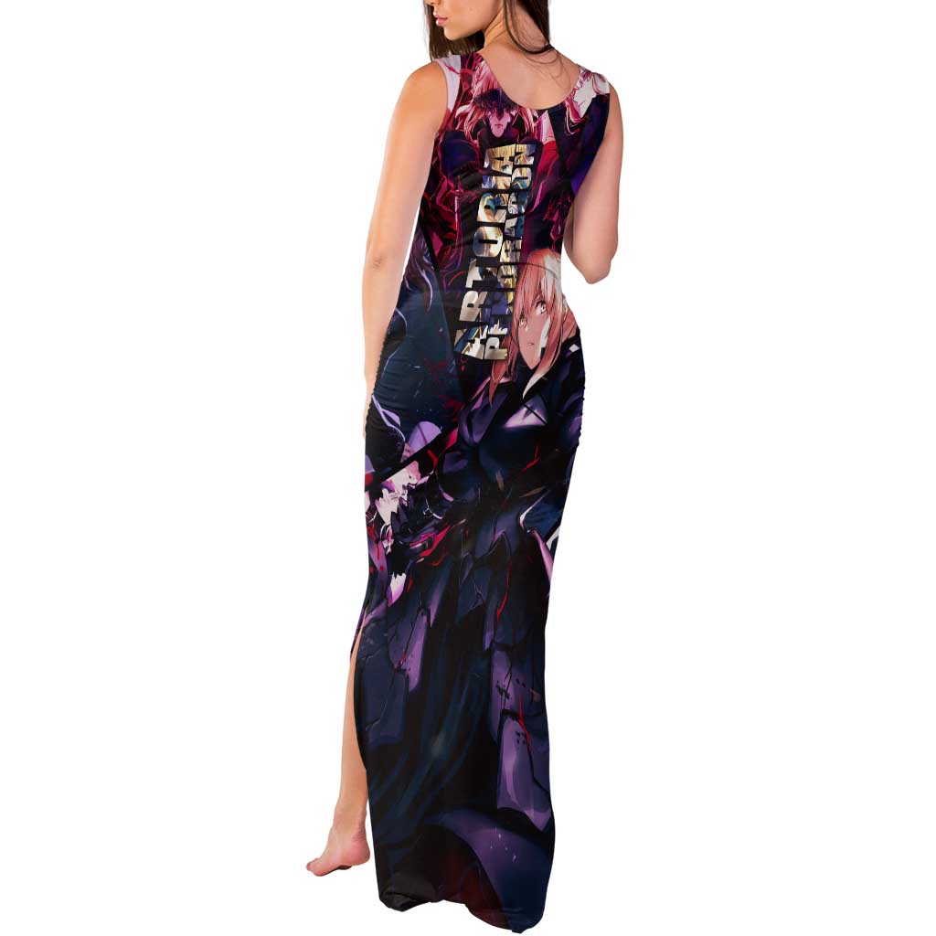 Saber Artoria Pendragon Dark Armor Theme Tank Maxi Dress with Red and Purple Abstract Background Design - The Mazicc