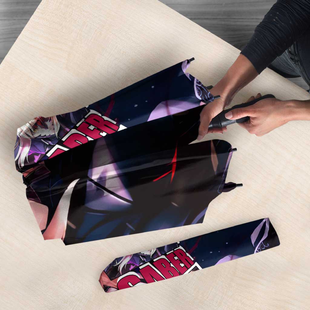 Saber Artoria Pendragon Dark Armor Theme Umbrella with Red and Purple Abstract Background Design - The Mazicc