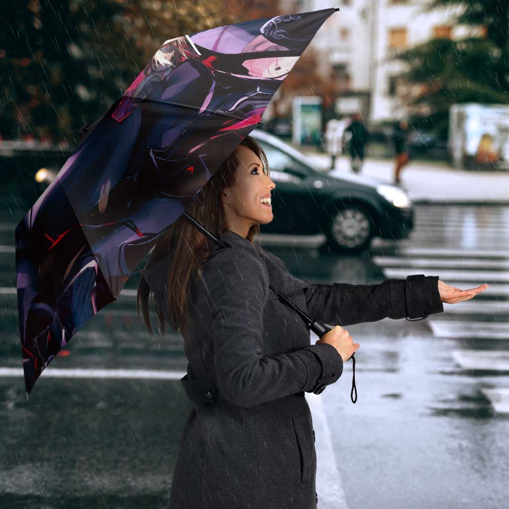 Saber Artoria Pendragon Dark Armor Theme Umbrella with Red and Purple Abstract Background Design - The Mazicc