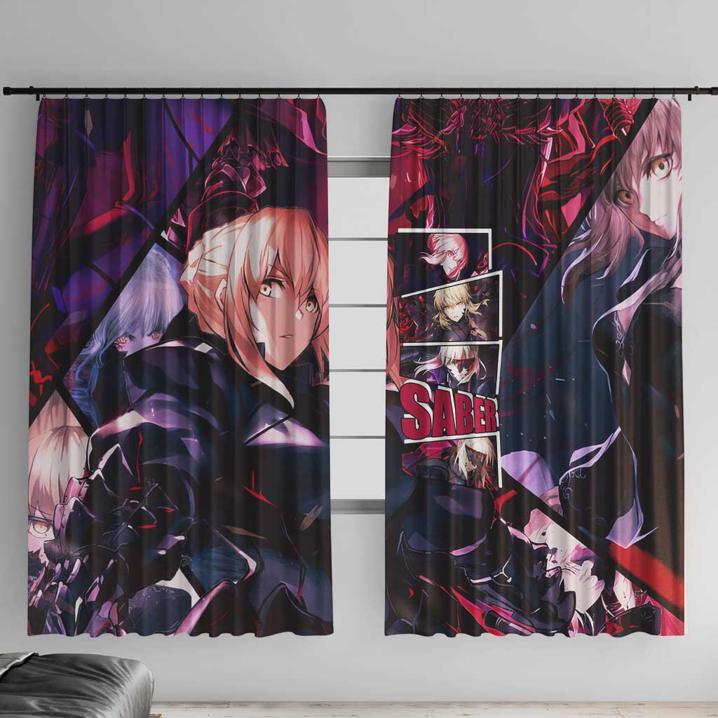 Saber Artoria Pendragon Dark Armor Theme Window Curtain with Red and Purple Abstract Background Design - The Mazicc