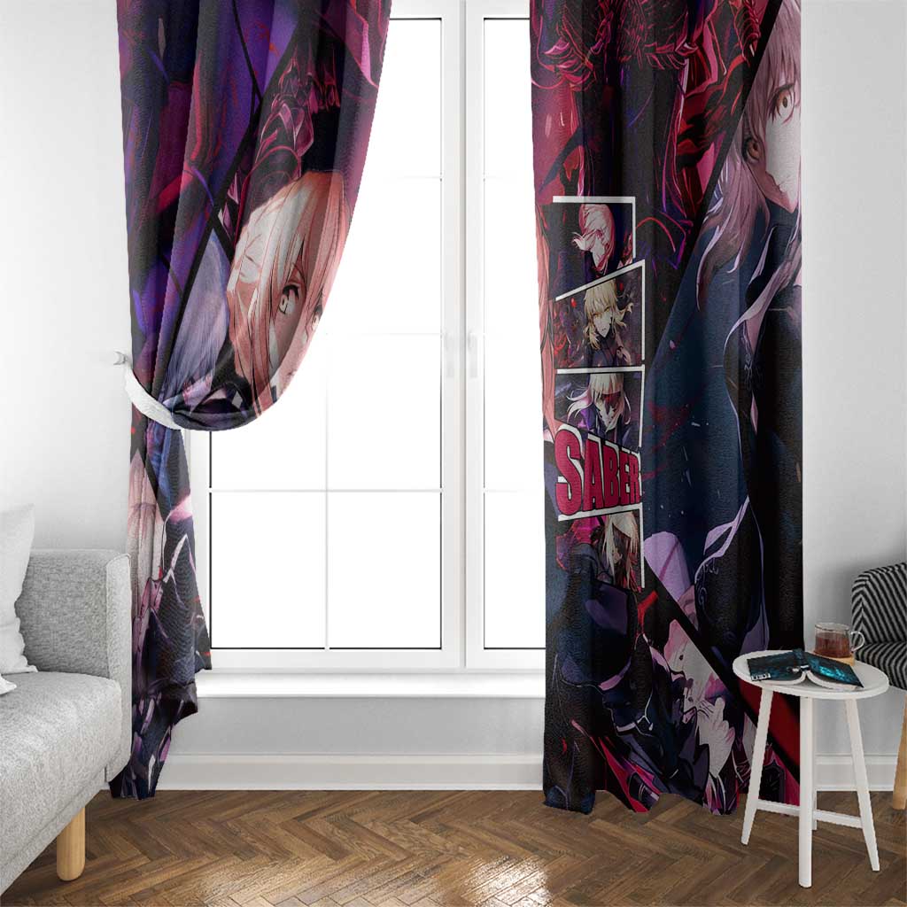 Saber Artoria Pendragon Dark Armor Theme Window Curtain with Red and Purple Abstract Background Design - The Mazicc