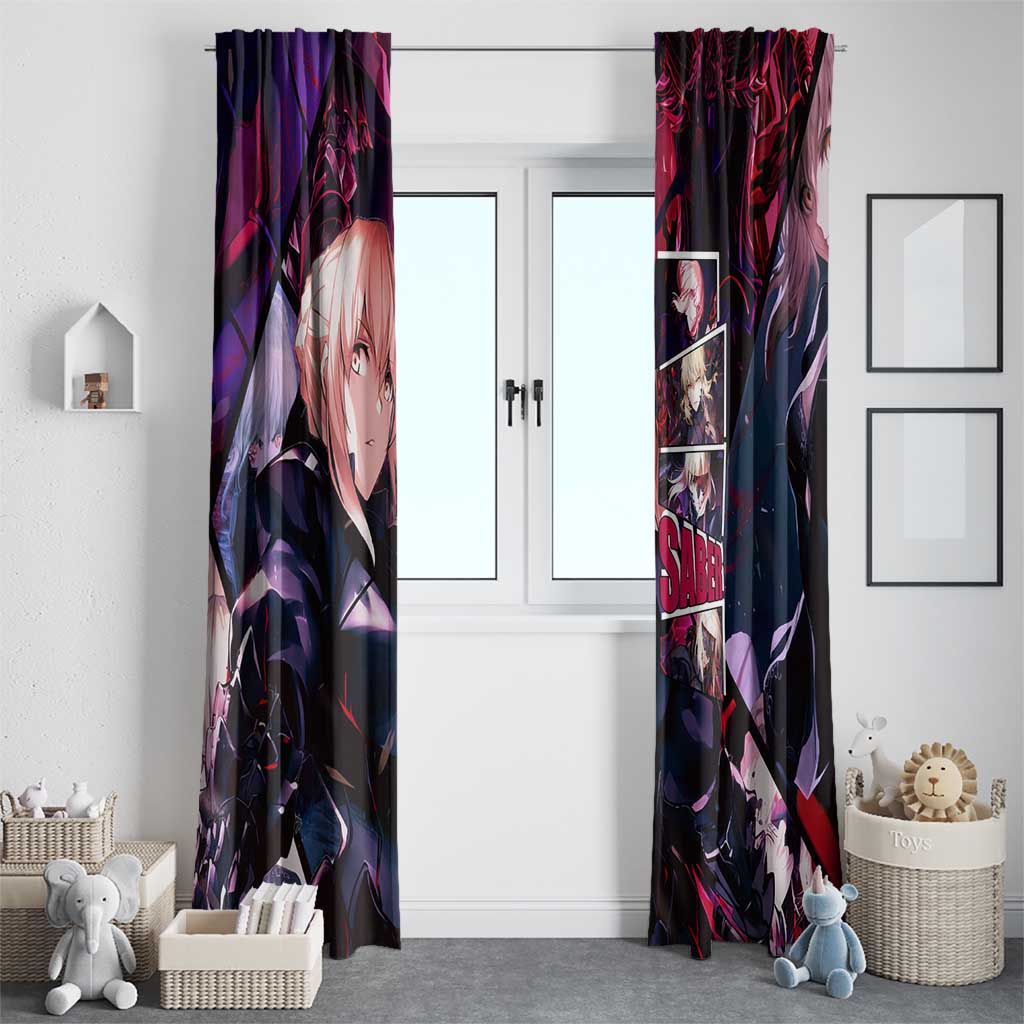 Saber Artoria Pendragon Dark Armor Theme Window Curtain with Red and Purple Abstract Background Design - The Mazicc