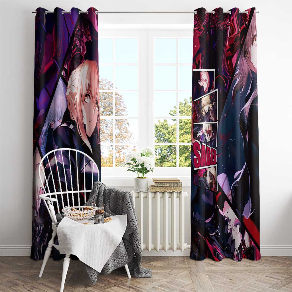 Saber Artoria Pendragon Dark Armor Theme Window Curtain with Red and Purple Abstract Background Design - The Mazicc