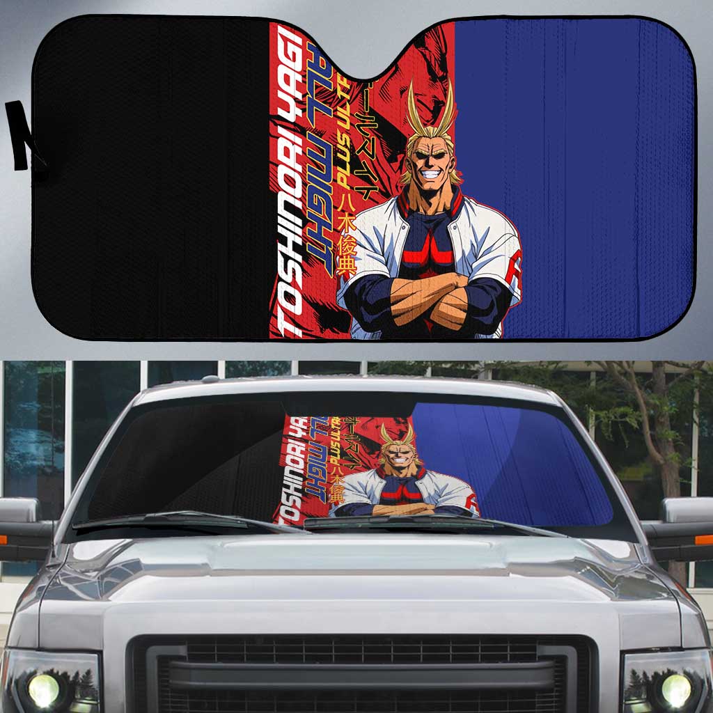 All Might My Hero Academia Auto Sun Shade Red and Blue Theme - The Mazicc