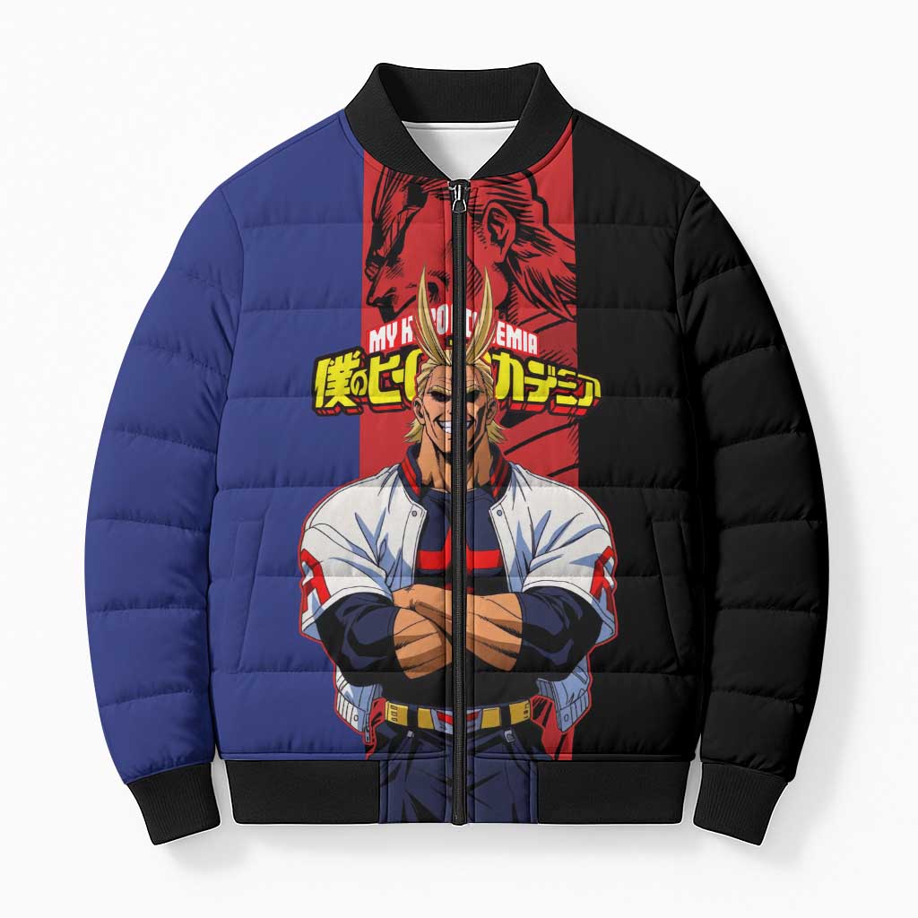 All Might My Hero Academia Bomber Puffer Jacket Red and Blue Theme - The Mazicc