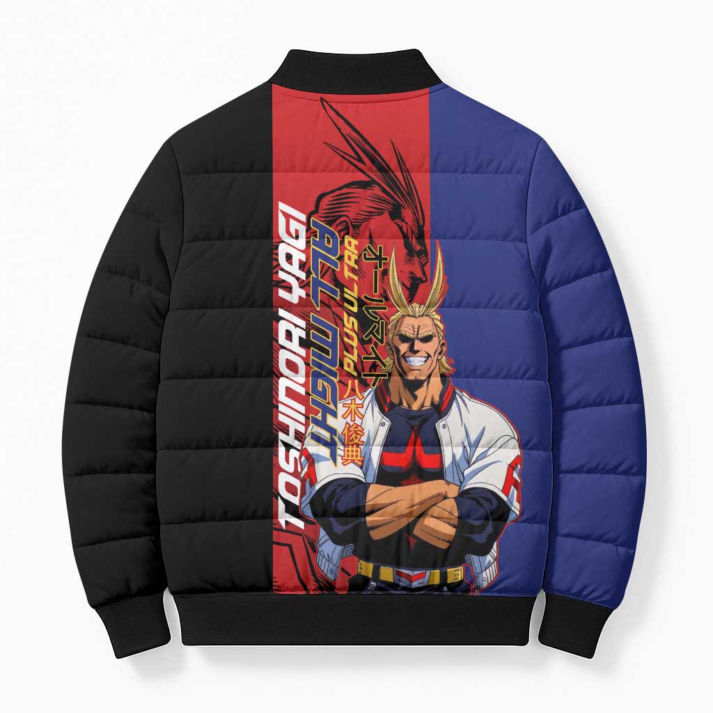 All Might My Hero Academia Bomber Puffer Jacket Red and Blue Theme - The Mazicc