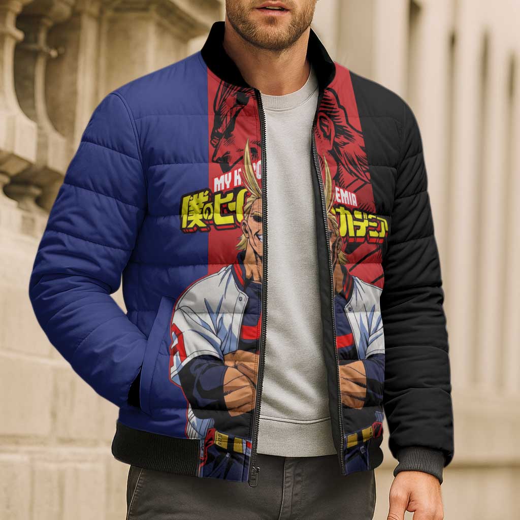 All Might My Hero Academia Bomber Puffer Jacket Red and Blue Theme - The Mazicc