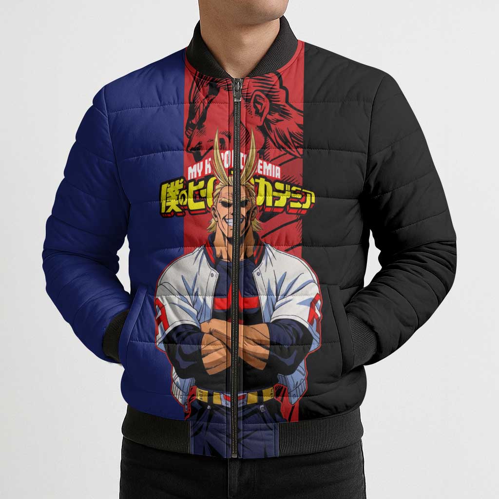 All Might My Hero Academia Bomber Puffer Jacket Red and Blue Theme - The Mazicc