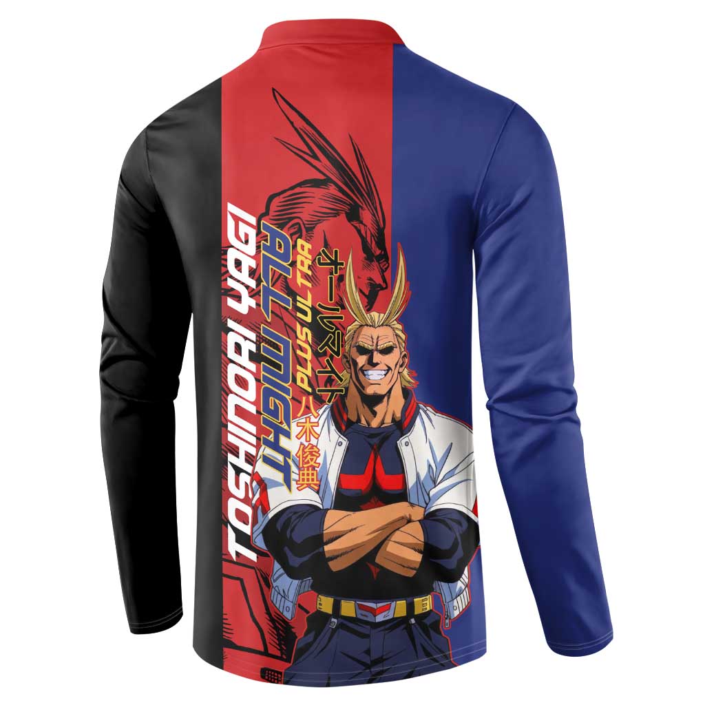 All Might My Hero Academia Button Sweatshirt Red and Blue Theme - The Mazicc