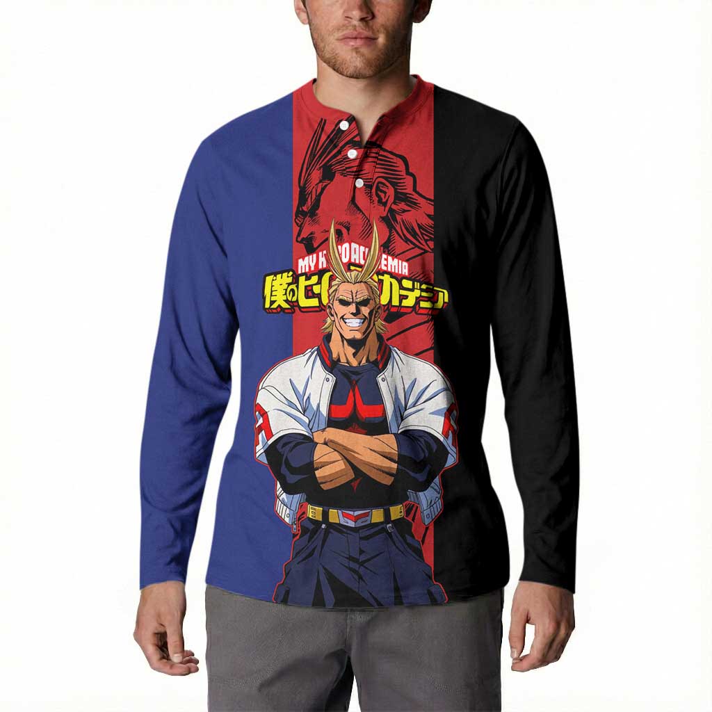 All Might My Hero Academia Button Sweatshirt Red and Blue Theme - The Mazicc