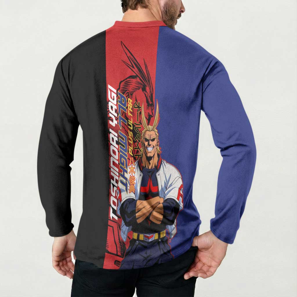 All Might My Hero Academia Button Sweatshirt Red and Blue Theme - The Mazicc