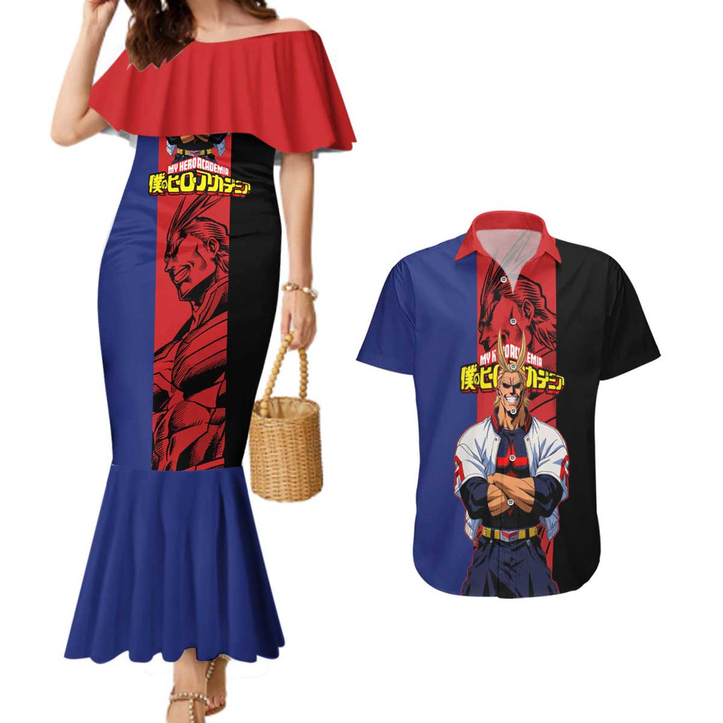 All Might My Hero Academia Couples Matching Mermaid Dress and Hawaiian Shirt Red and Blue Theme - The Mazicc