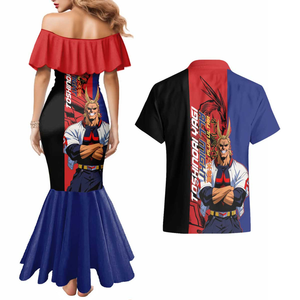 All Might My Hero Academia Couples Matching Mermaid Dress and Hawaiian Shirt Red and Blue Theme - The Mazicc