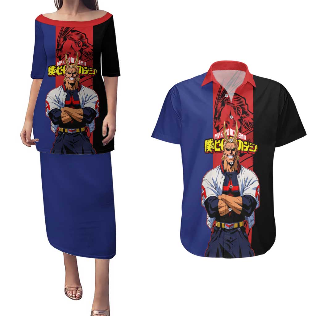All Might My Hero Academia Couples Matching Puletasi and Hawaiian Shirt Red and Blue Theme - The Mazicc
