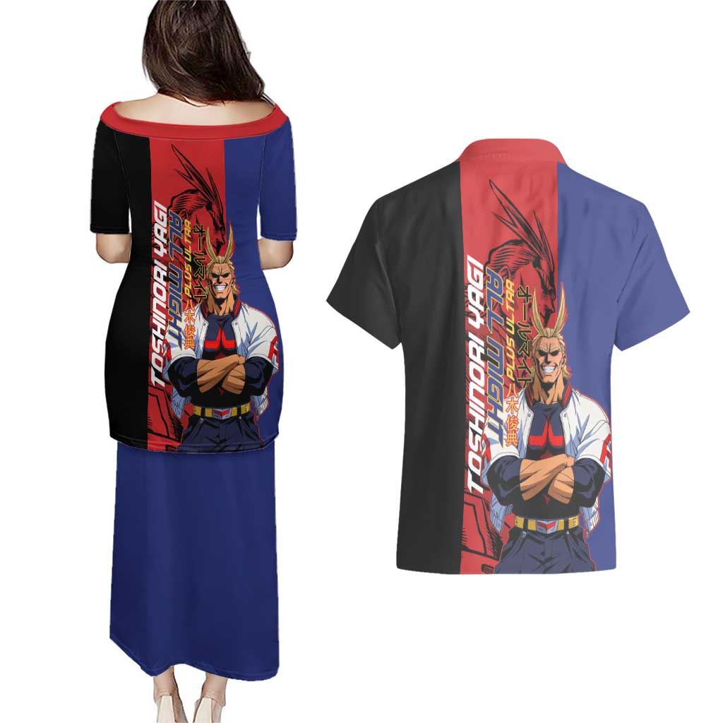 All Might My Hero Academia Couples Matching Puletasi and Hawaiian Shirt Red and Blue Theme - The Mazicc
