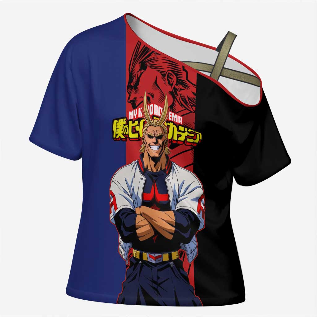 All Might My Hero Academia Cross Shoulder Shirt Red and Blue Theme - The Mazicc