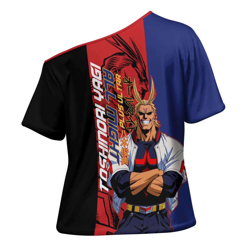All Might My Hero Academia Cross Shoulder Shirt Red and Blue Theme - The Mazicc