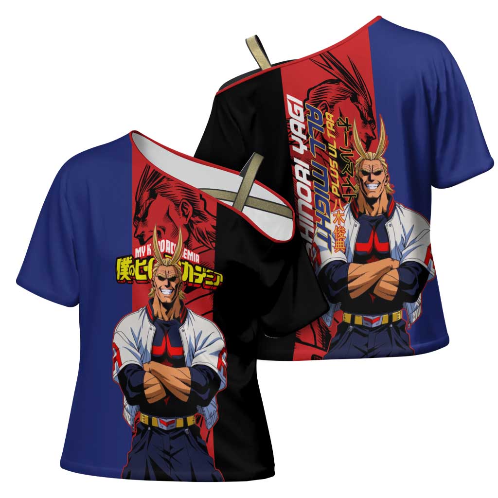 All Might My Hero Academia Cross Shoulder Shirt Red and Blue Theme - The Mazicc