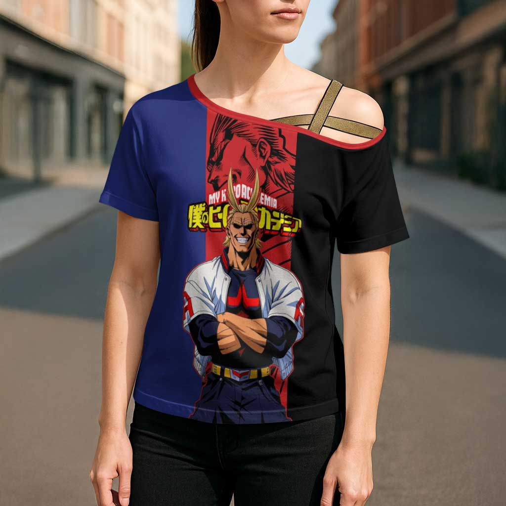 All Might My Hero Academia Cross Shoulder Shirt Red and Blue Theme - The Mazicc
