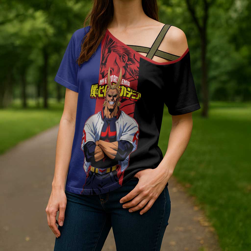 All Might My Hero Academia Cross Shoulder Shirt Red and Blue Theme - The Mazicc