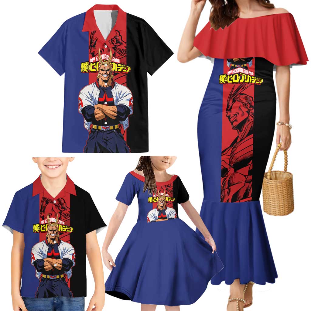 All Might My Hero Academia Family Matching Mermaid Dress and Hawaiian Shirt Red and Blue Theme