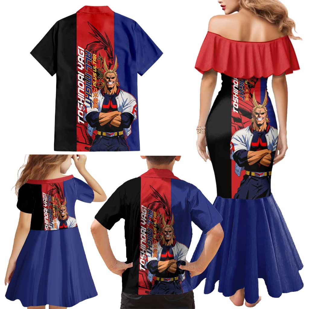 All Might My Hero Academia Family Matching Mermaid Dress and Hawaiian Shirt Red and Blue Theme
