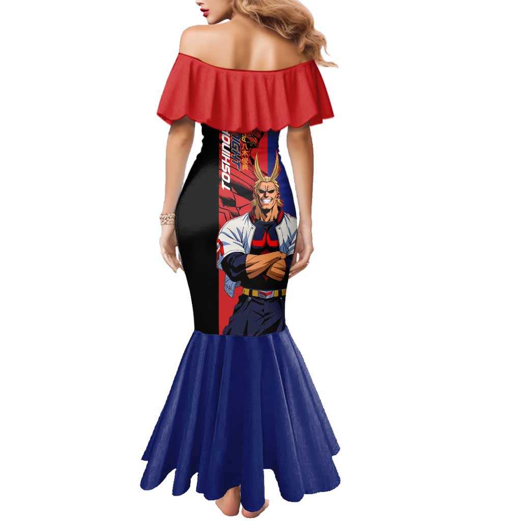 All Might My Hero Academia Family Matching Mermaid Dress and Hawaiian Shirt Red and Blue Theme