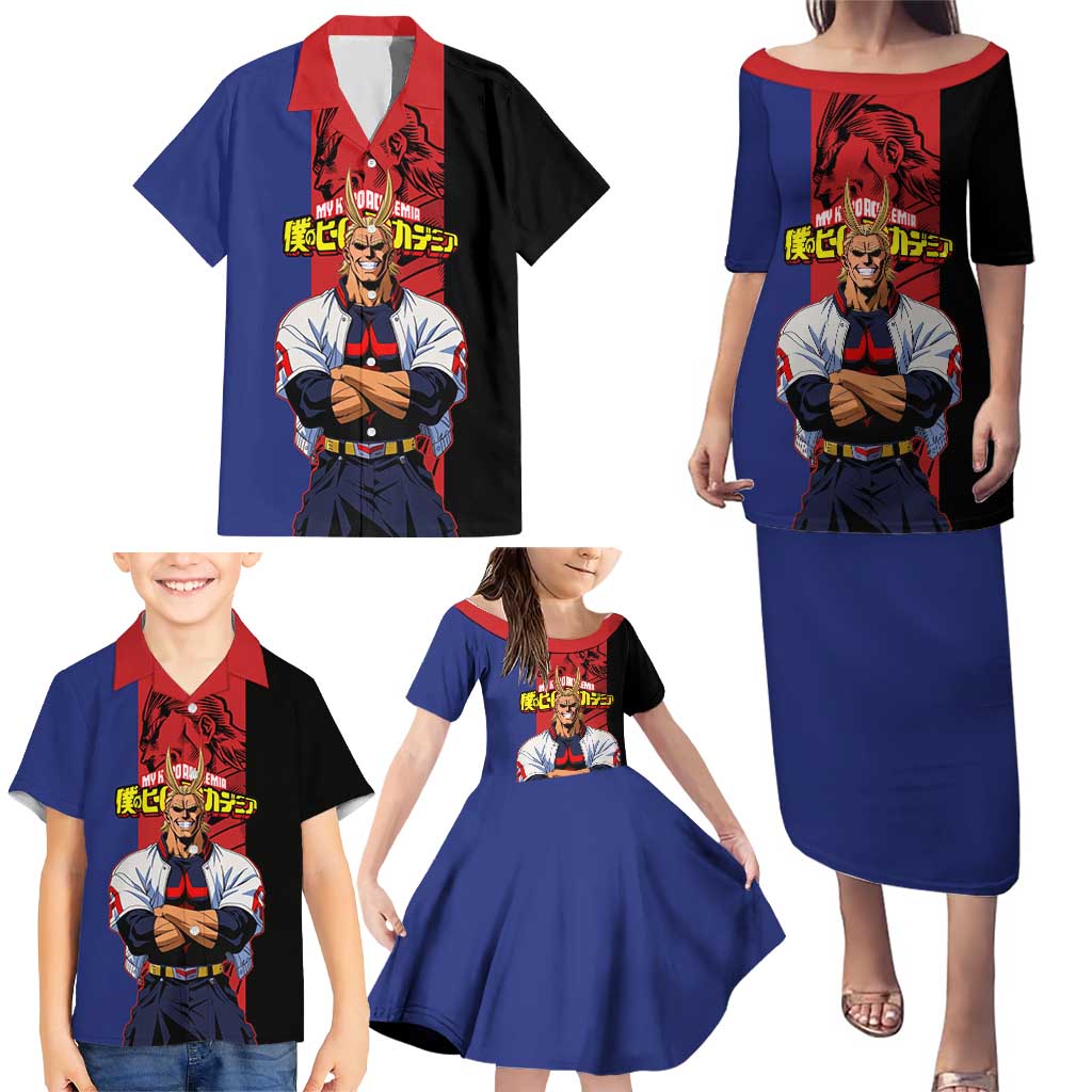All Might My Hero Academia Family Matching Puletasi and Hawaiian Shirt Red and Blue Theme