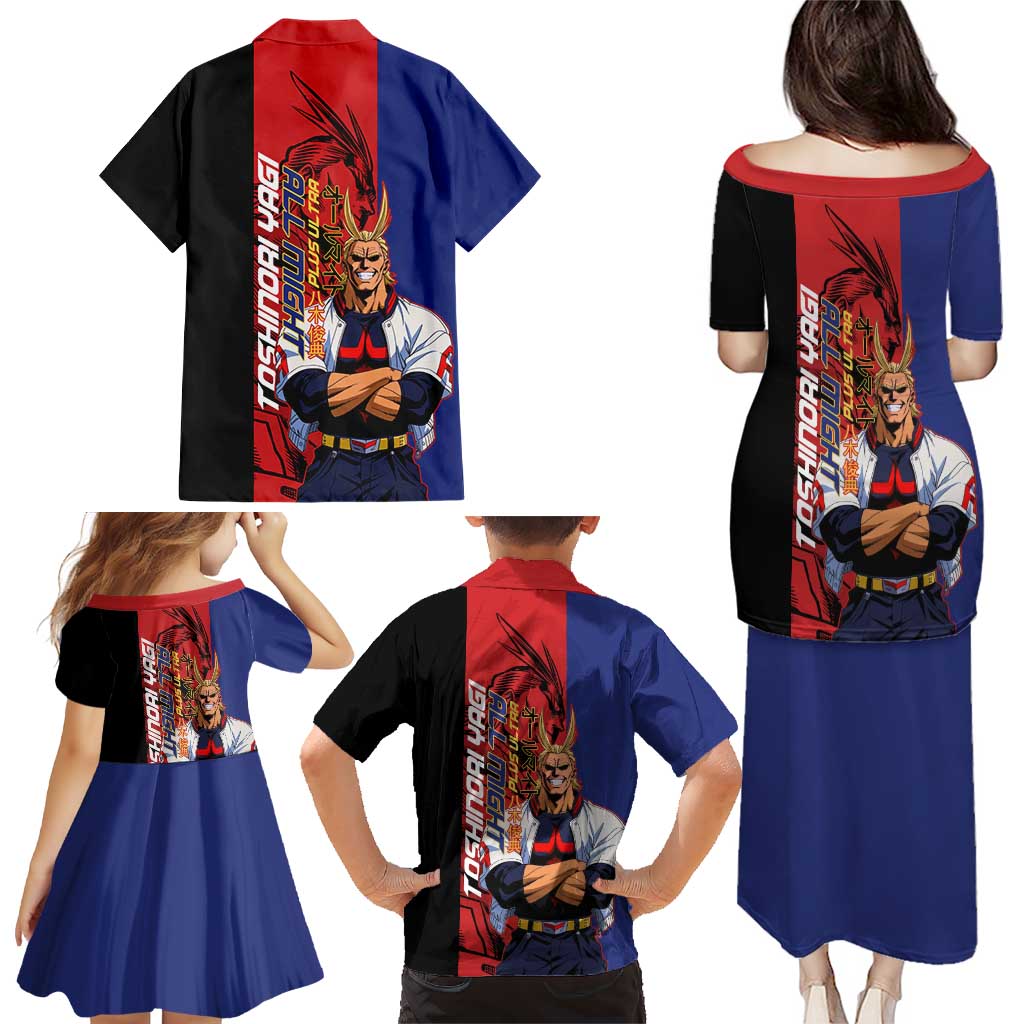 All Might My Hero Academia Family Matching Puletasi and Hawaiian Shirt Red and Blue Theme