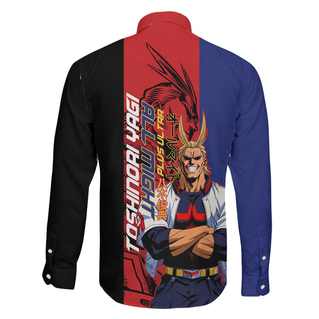All Might My Hero Academia Family Matching Short Sleeve Bodycon Dress and Hawaiian Shirt Red and Blue Theme