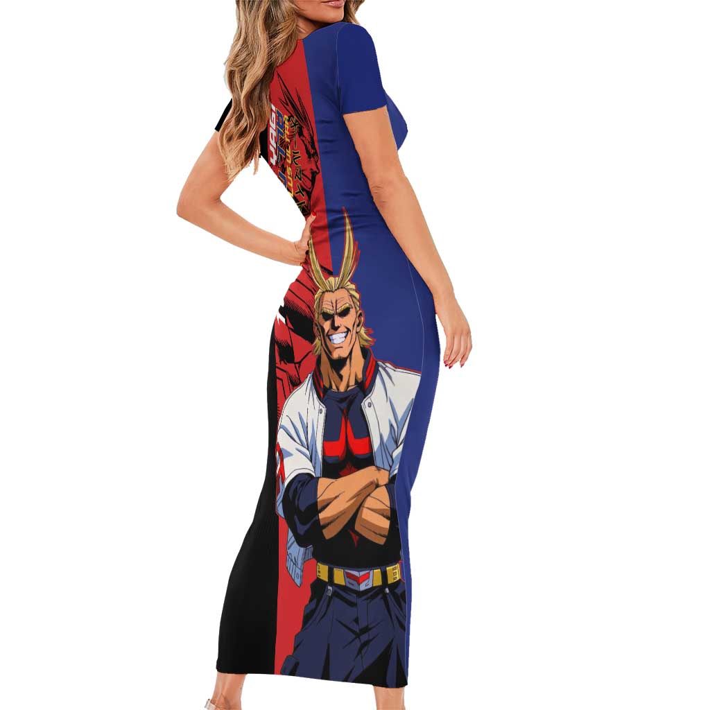 All Might My Hero Academia Family Matching Short Sleeve Bodycon Dress and Hawaiian Shirt Red and Blue Theme