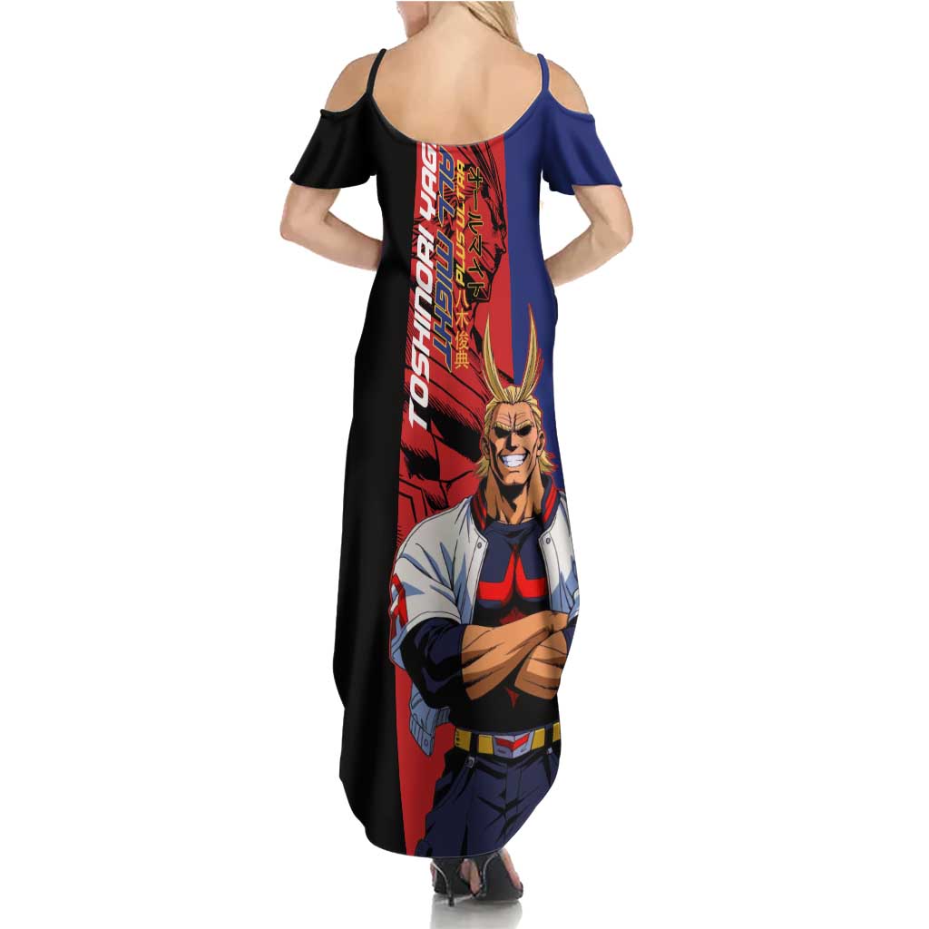 All Might My Hero Academia Family Matching Summer Maxi Dress and Hawaiian Shirt Red and Blue Theme