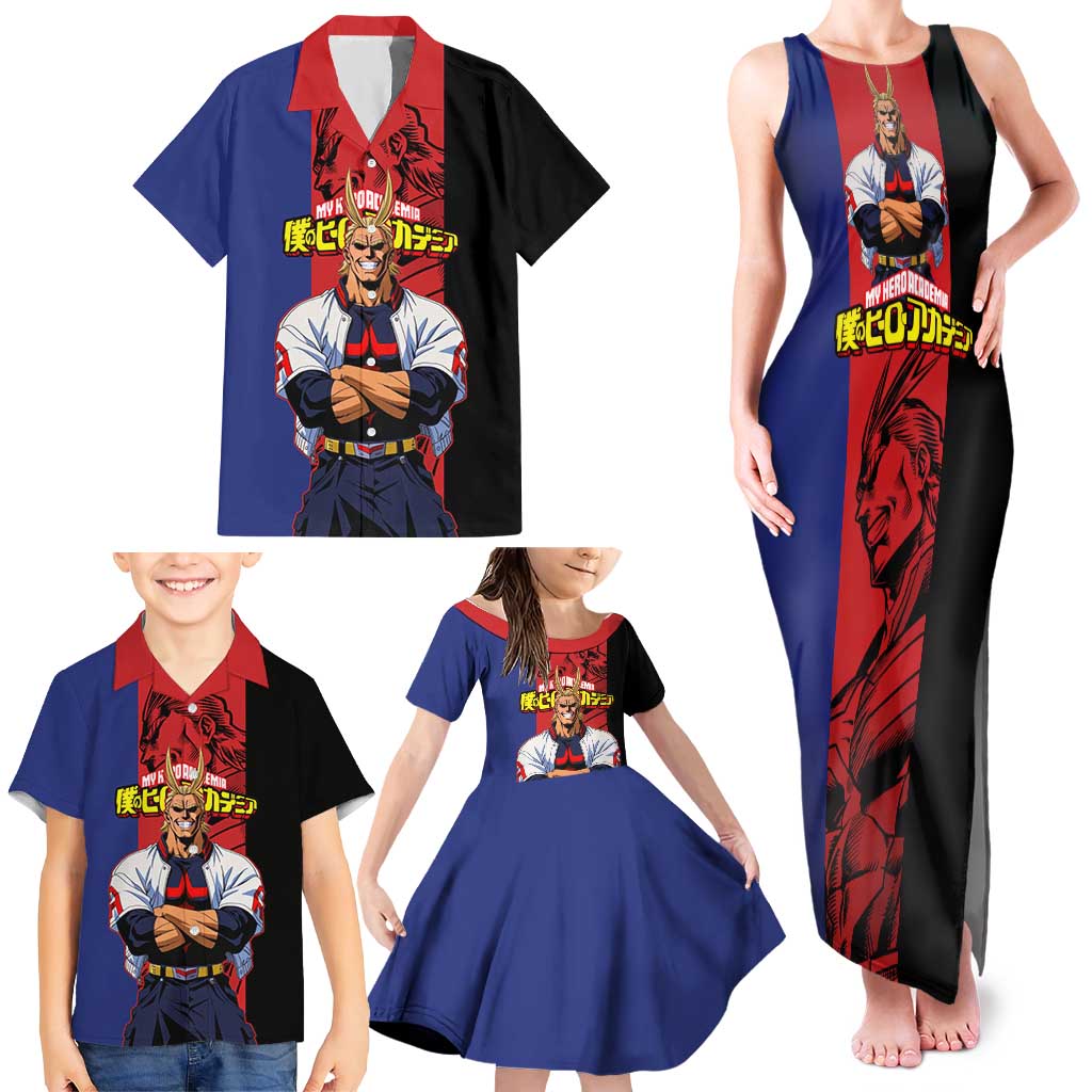 All Might My Hero Academia Family Matching Tank Maxi Dress and Hawaiian Shirt Red and Blue Theme