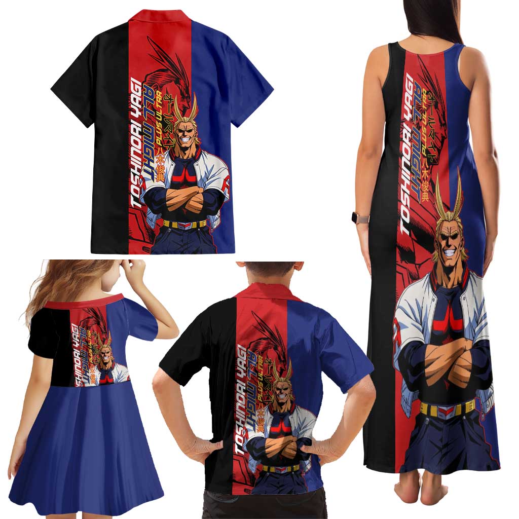 All Might My Hero Academia Family Matching Tank Maxi Dress and Hawaiian Shirt Red and Blue Theme