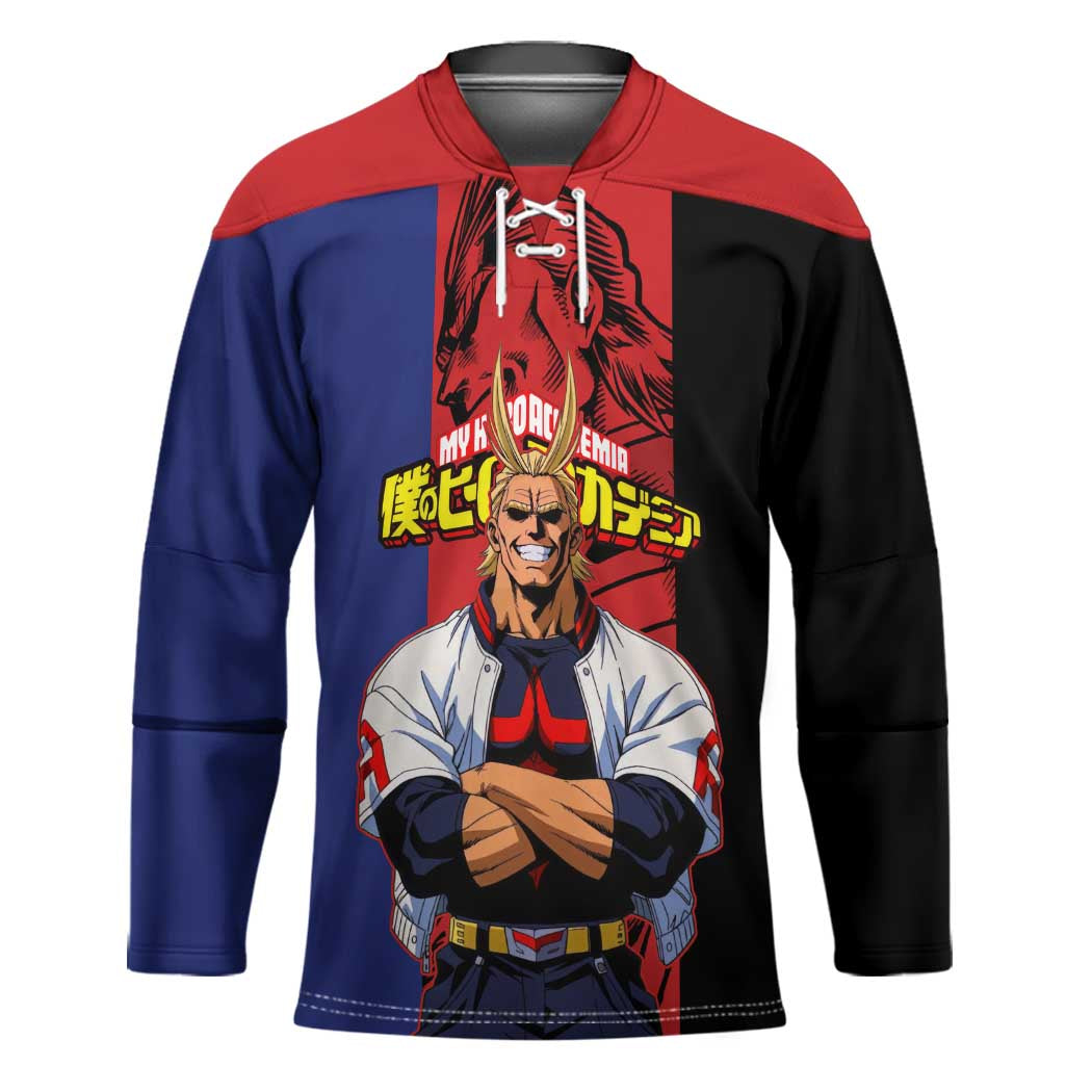 All Might My Hero Academia Hockey Jersey Red and Blue Theme - The Mazicc