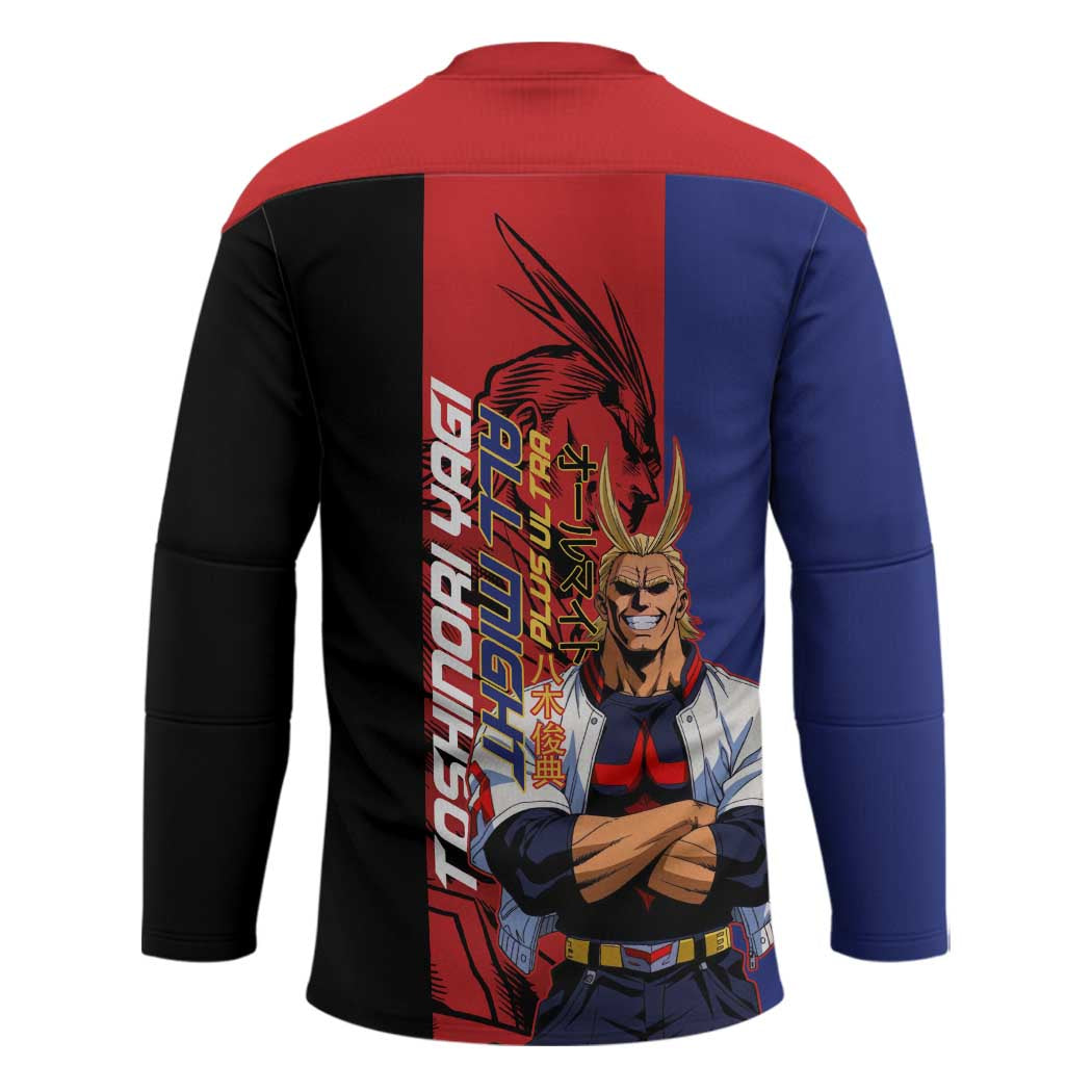 All Might My Hero Academia Hockey Jersey Red and Blue Theme - The Mazicc