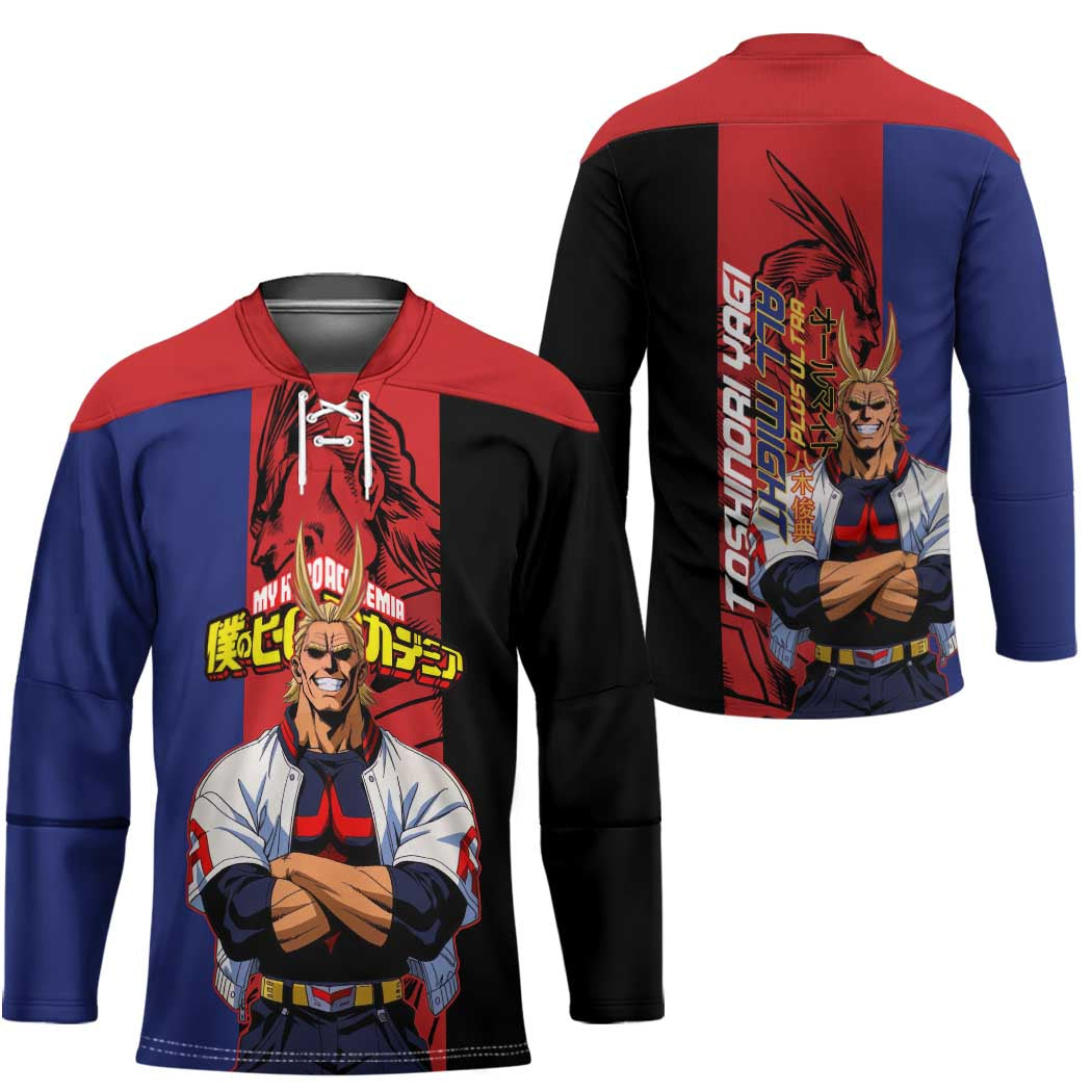 All Might My Hero Academia Hockey Jersey Red and Blue Theme - The Mazicc