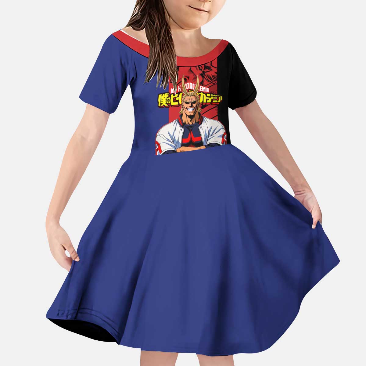 All Might My Hero Academia Kid Short Sleeve Dress Red and Blue Theme - The Mazicc