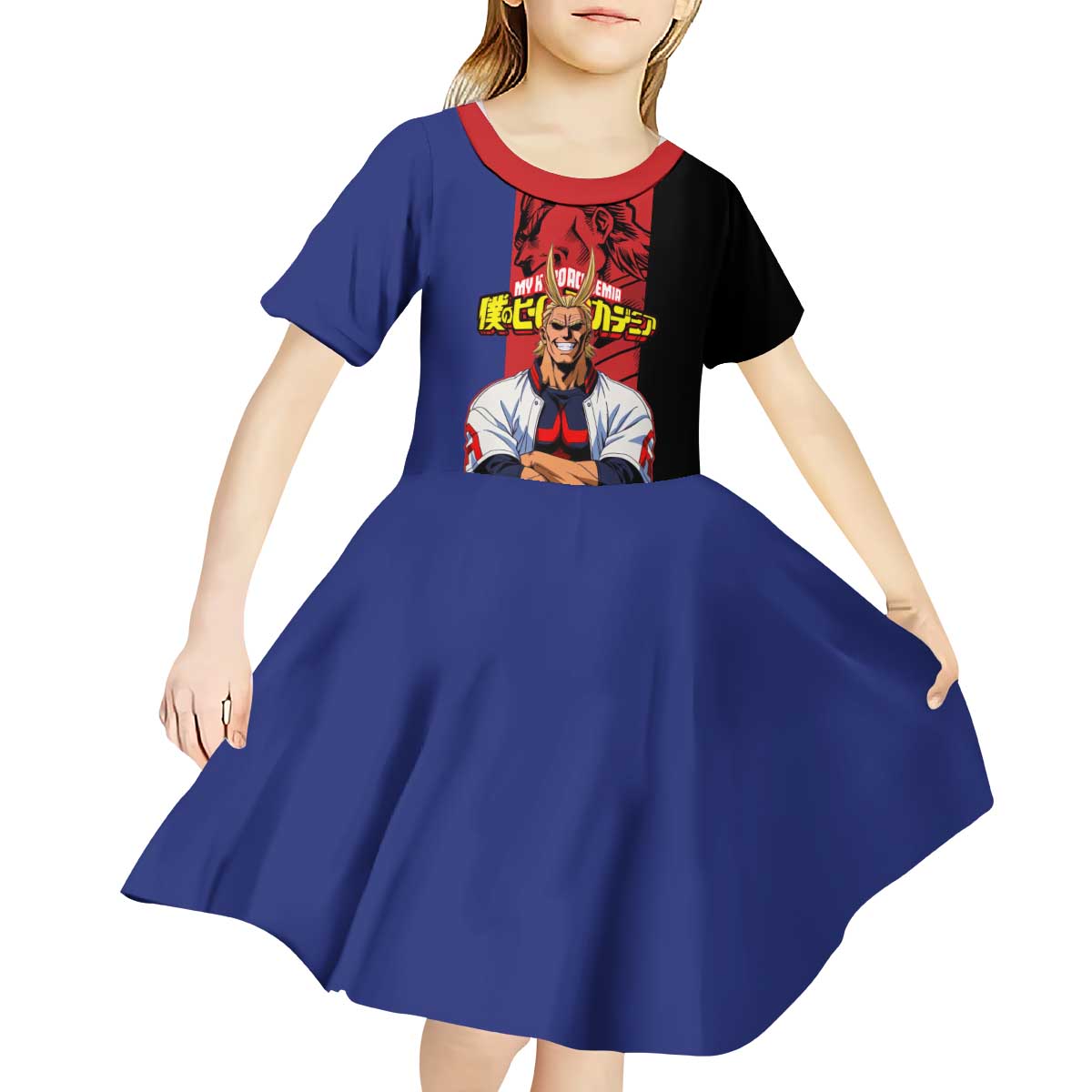 All Might My Hero Academia Kid Short Sleeve Dress Red and Blue Theme - The Mazicc