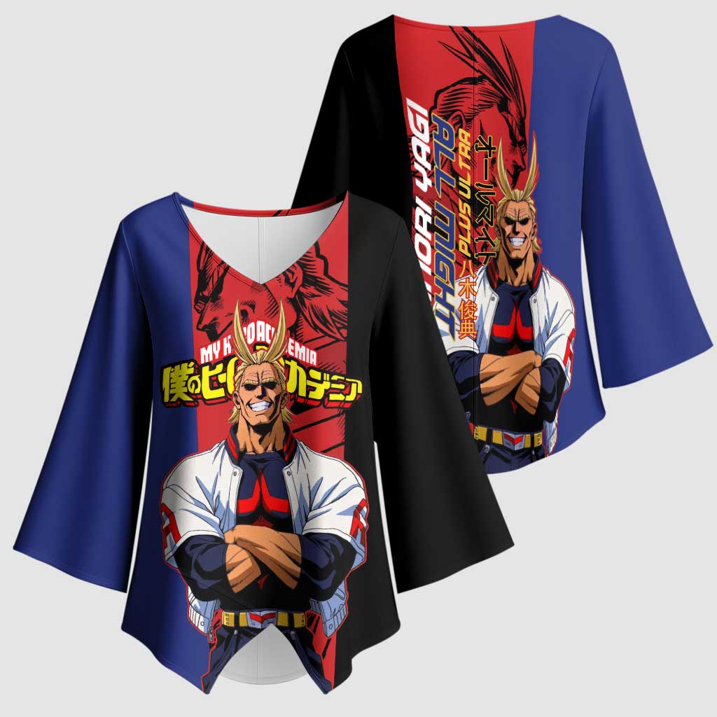 All Might My Hero Academia Kimono Sleeve Blouse Red and Blue Theme - The Mazicc
