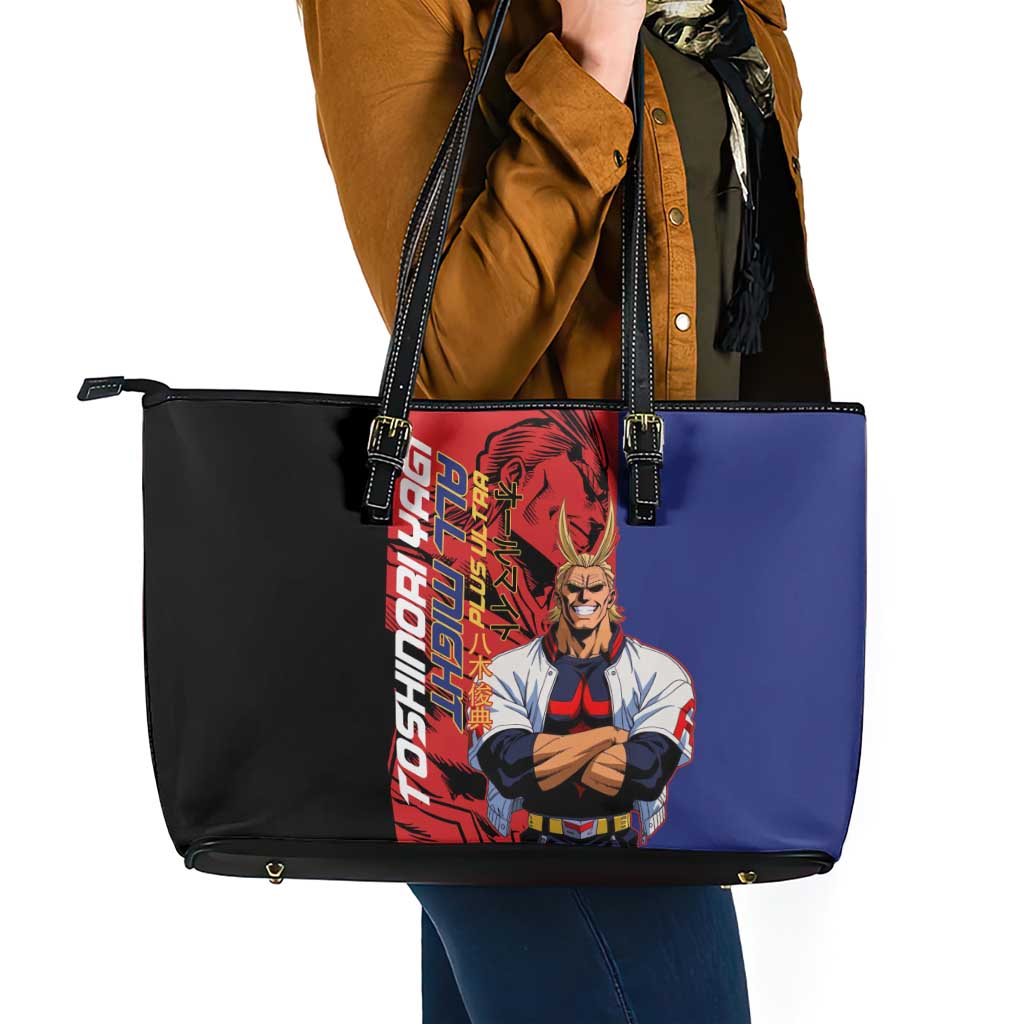 All Might My Hero Academia Leather Tote Bag Red and Blue Theme - The Mazicc