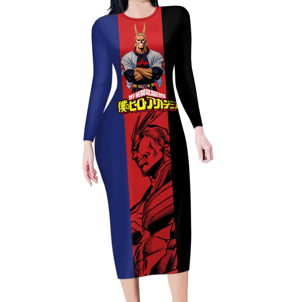 All Might My Hero Academia Long Sleeve Bodycon Dress Red and Blue Theme - The Mazicc