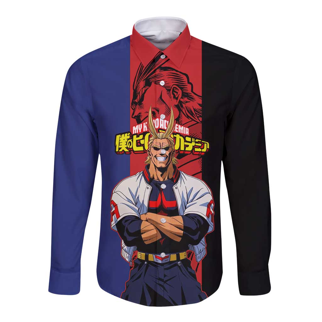 All Might My Hero Academia Long Sleeve Button Shirt Red and Blue Theme - The Mazicc