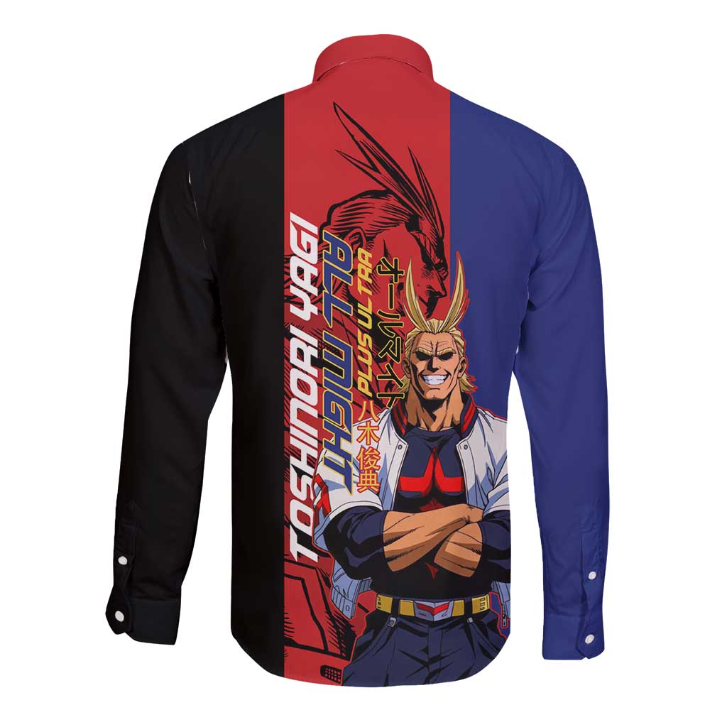 All Might My Hero Academia Long Sleeve Button Shirt Red and Blue Theme - The Mazicc