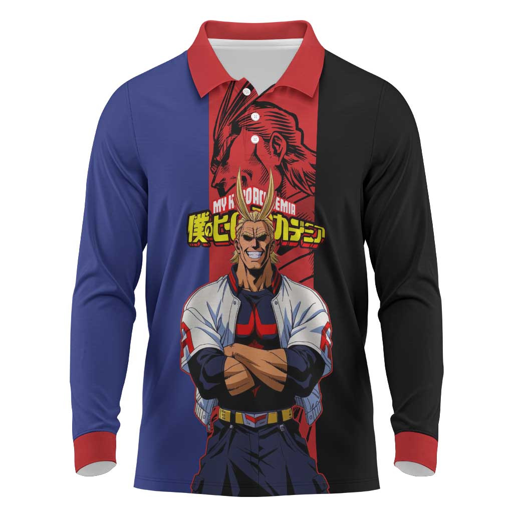 All Might My Hero Academia Long Sleeve Polo Shirt Red and Blue Theme - The Mazicc
