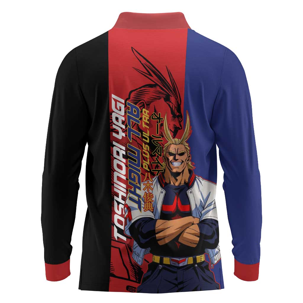 All Might My Hero Academia Long Sleeve Polo Shirt Red and Blue Theme - The Mazicc