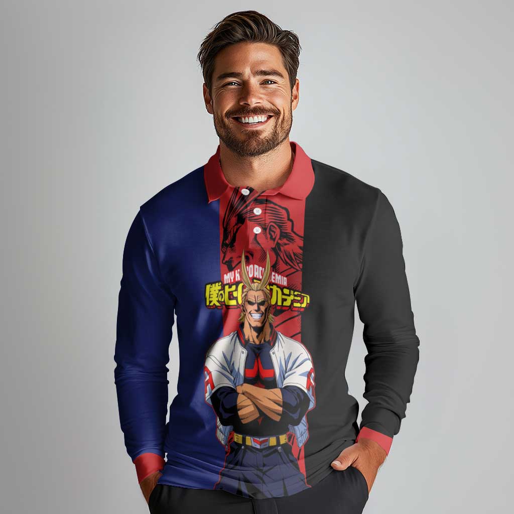 All Might My Hero Academia Long Sleeve Polo Shirt Red and Blue Theme - The Mazicc