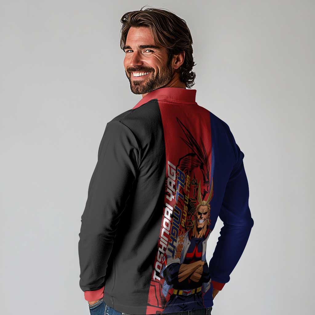 All Might My Hero Academia Long Sleeve Polo Shirt Red and Blue Theme - The Mazicc