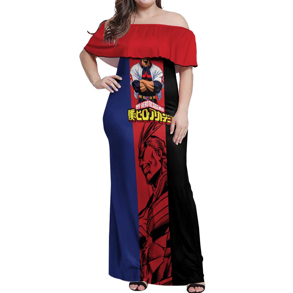 All Might My Hero Academia Off Shoulder Maxi Dress Red and Blue Theme - The Mazicc