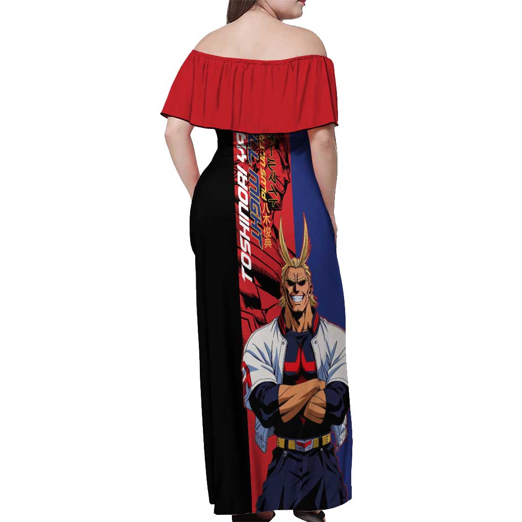All Might My Hero Academia Off Shoulder Maxi Dress Red and Blue Theme - The Mazicc